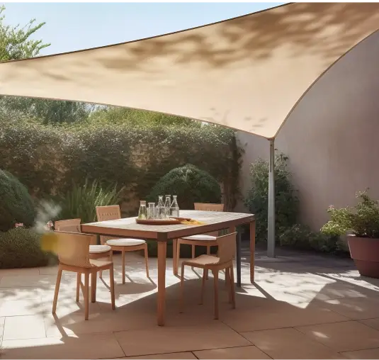The Twister Sail showing providing shade and comfort to an outdoor dining area.