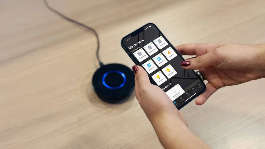 Homeowner using smart home technology to adjust her shades.