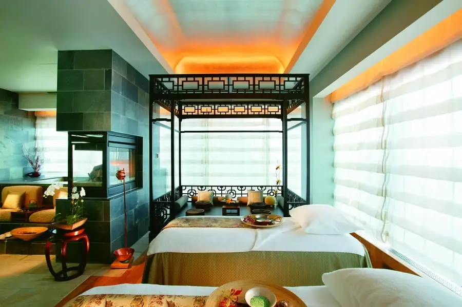 Mandarin Hotel in New York spa with Roman shades providing privacy.