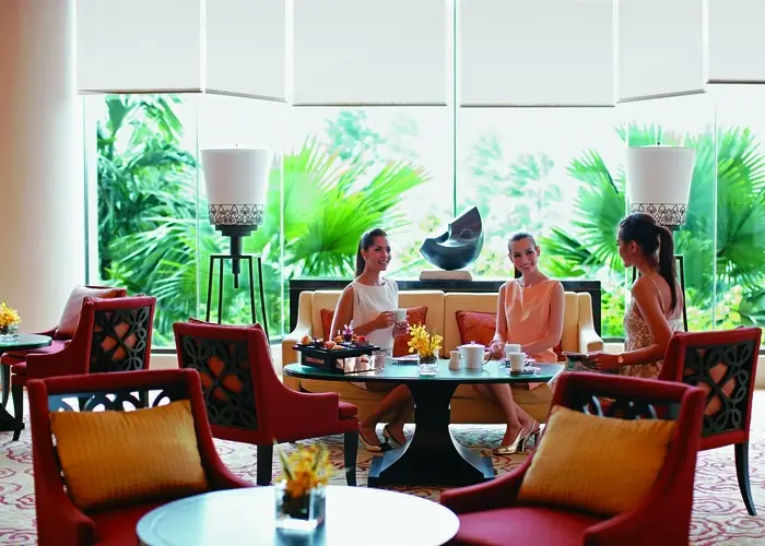 Dining room at the Shangri-La Hotel. Roller shades built by BTX.
