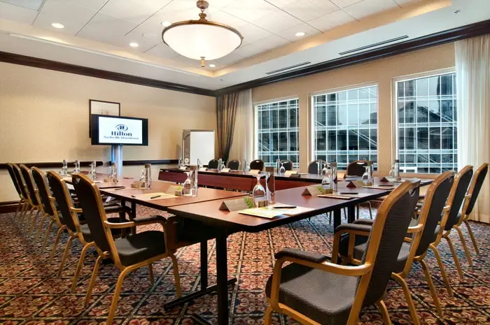 Expertly designed and manufactured shading solution in the conference room of the Hilton in Nashville.