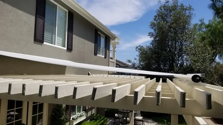 Custom exterior patio shading structure in Laguna Beach.