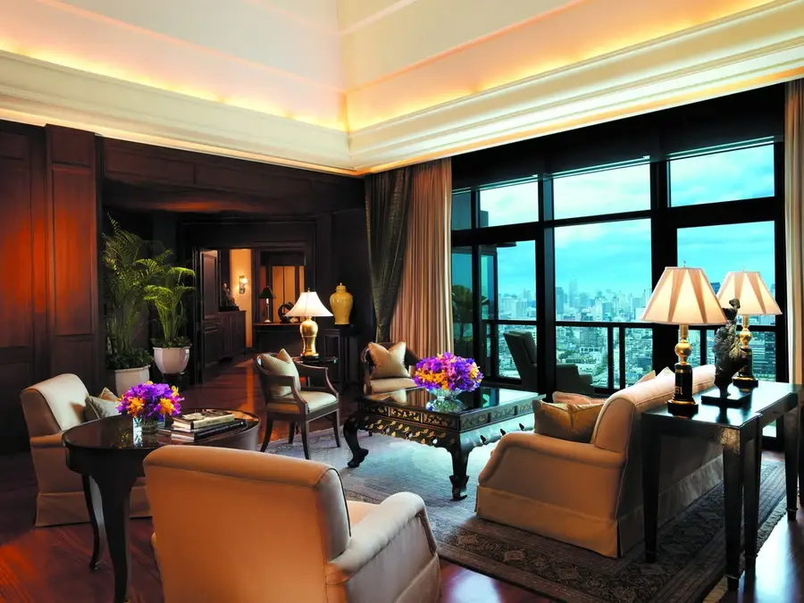 Lounge of a suite at a hotel in Bangkok. BTX worked with them on custom drapery.